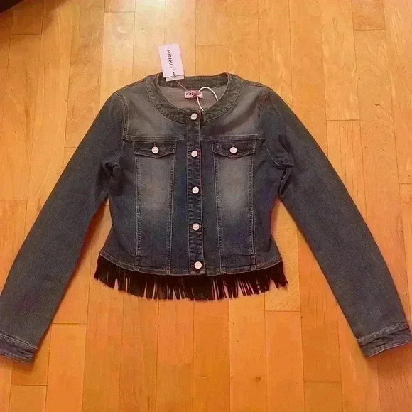 PINKO Girls Denim Fringe Jacket - Picture 4 of 11